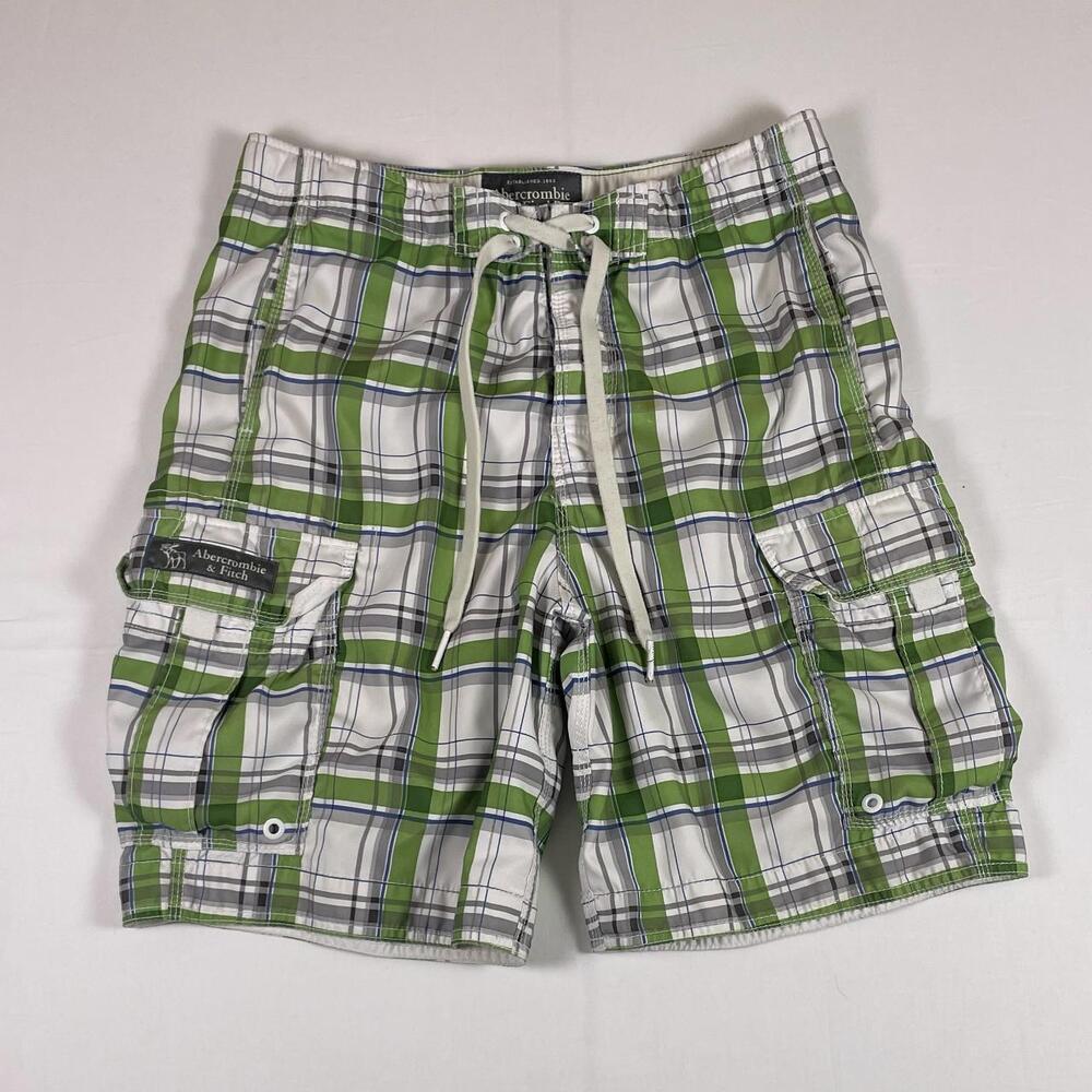 Abercrombie & Fitch Plaid Board Shorts L Green